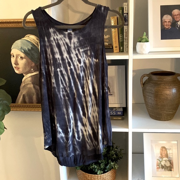 Tie Dye Tunic Length Tank Top - Indigo Coloured… (Navy Blue but leans purplish) - Picture 1 of 6